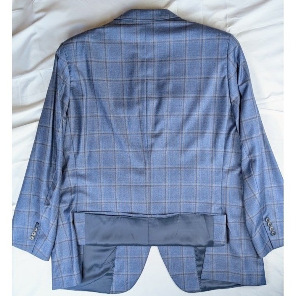 Peter Millar Blue Windowpane Plaid Two Button Wool Blazer Sport Coat 50R Canada - Picture 10 of 11